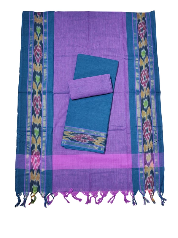 Indigo & Pink Mangalagiri Cotton Unstitched Salwar Suit for Women