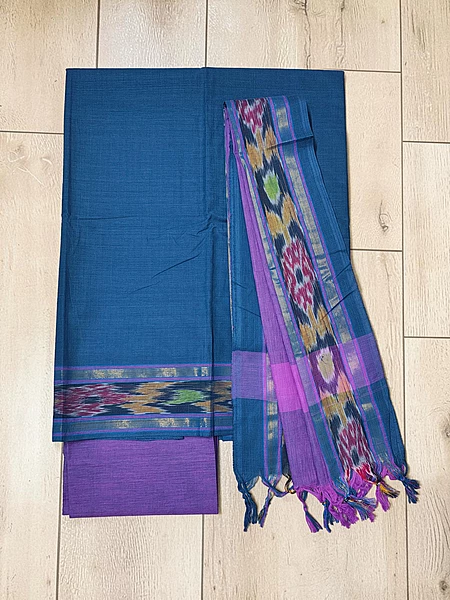 Indigo & Pink Mangalagiri Cotton Unstitched Salwar Suit for Women