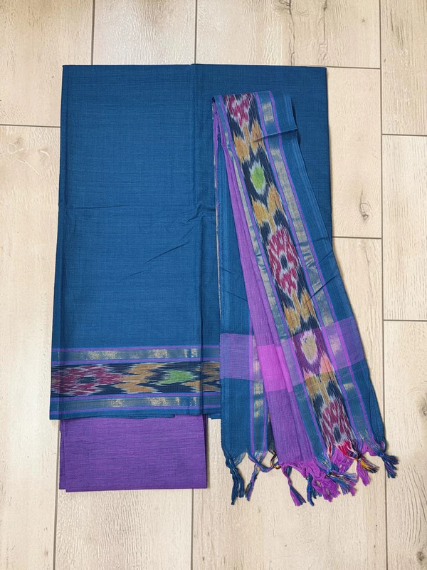 Indigo & Pink Mangalagiri Cotton Unstitched Salwar Suit for Women