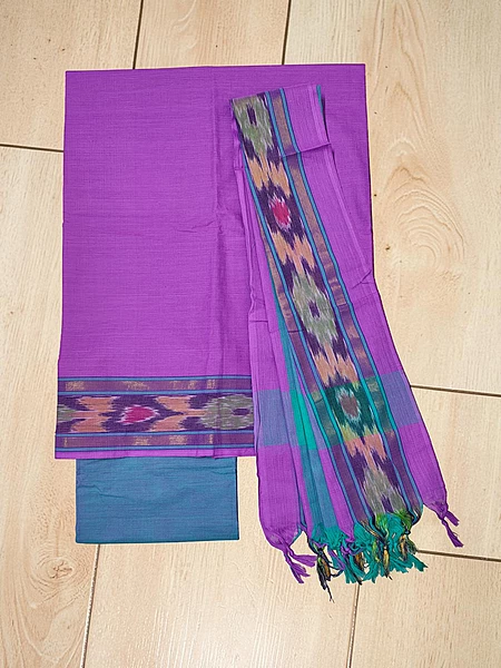 Purple Mangalagiri Cotton Unstitched Salwar Suit for Women