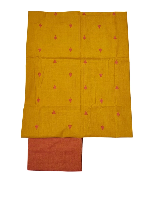 Mustard & Red Mangalagiri Cotton Unstitched Salwar Suit for Women