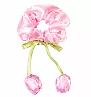 Satin Flower Charm Hair Scrunchies with Ribbon Ties