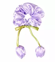 Satin Flower Charm Hair Scrunchies with Ribbon Ties