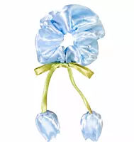 Satin Flower Charm Hair Scrunchies with Ribbon Ties
