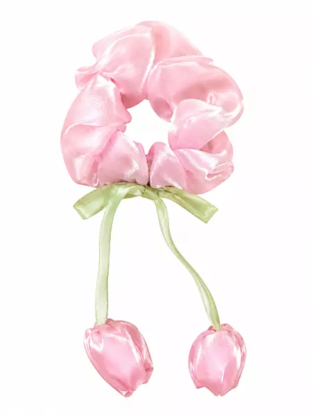 Satin Flower Charm Hair Scrunchies with Ribbon Ties