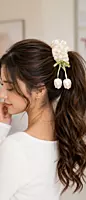 Satin Flower Charm Hair Scrunchies with Ribbon Ties