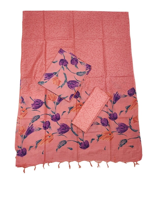 Peach Ajrakh Print Cotton Silk Unstitched Suit Set