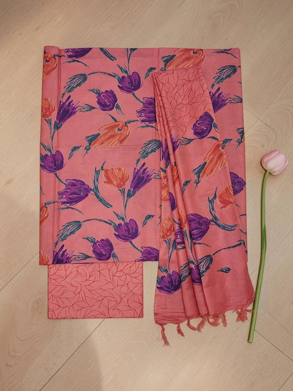Peach Ajrakh Print Cotton Silk Unstitched Suit Set