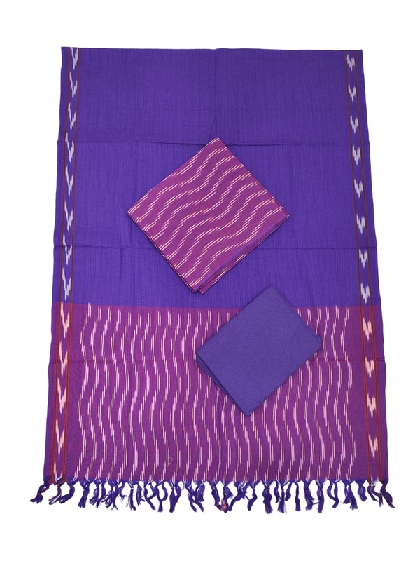 Purple & Pink Pochampally Ikkat Cotton Dress Material with Dupatta