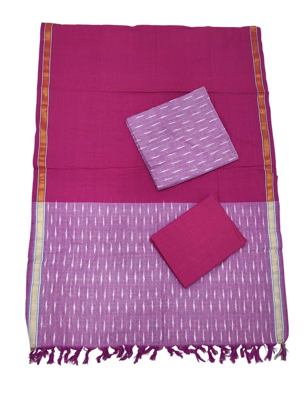 Purple & Red Pochampally Ikkat Cotton Dress Material with Dupatta