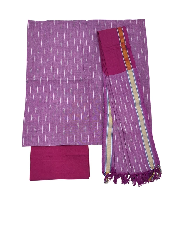 Purple & Red Pochampally Ikkat Cotton Dress Material with Dupatta