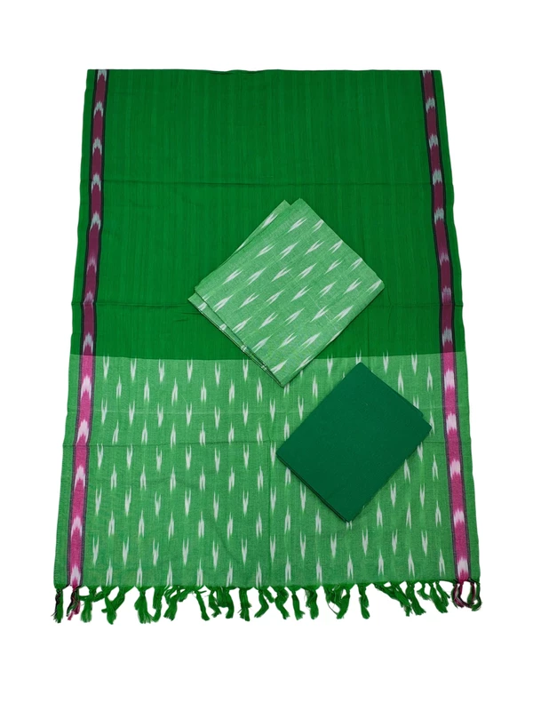 Dark Green Pochampally Ikkat Pure Cotton Dress Material with Dupatta