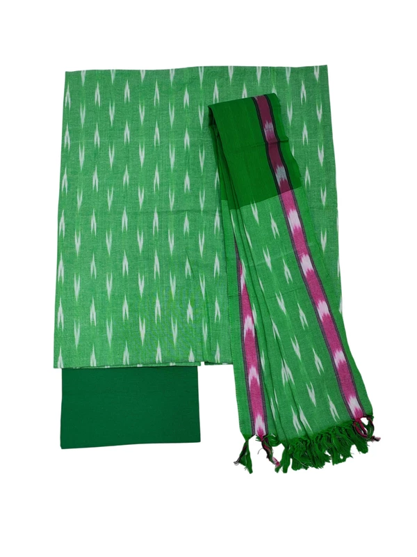 Dark Green Pochampally Ikkat Pure Cotton Dress Material with Dupatta
