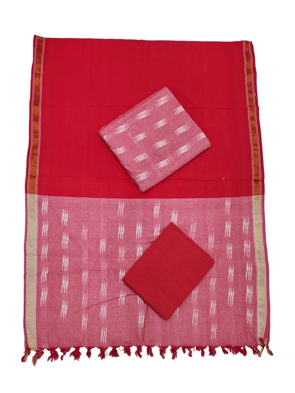 Orange Ikkat Cotton Dress Material with Dupatta