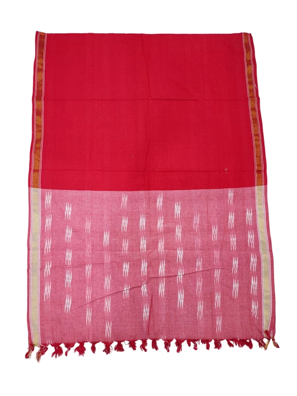 Orange Ikkat Cotton Dress Material with Dupatta