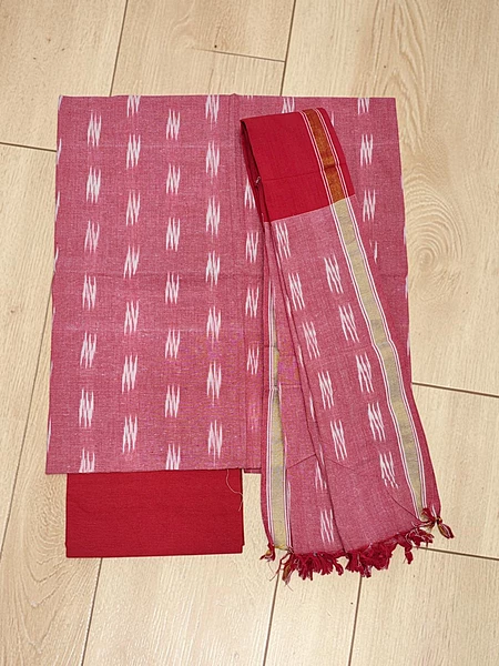 Orange Ikkat Cotton Dress Material with Dupatta