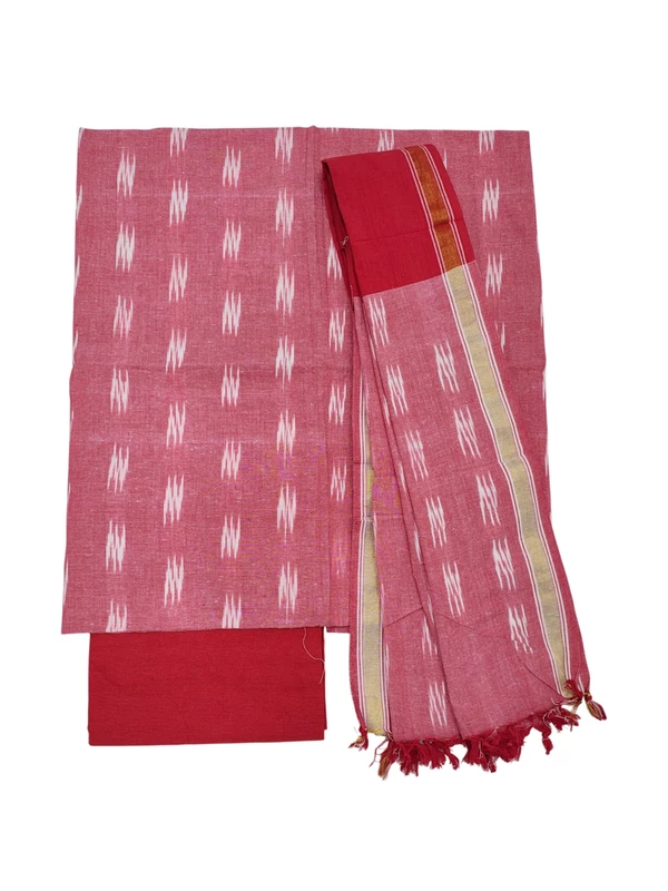 Orange Ikkat Cotton Dress Material with Dupatta