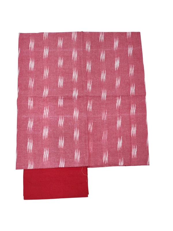 Orange Ikkat Cotton Dress Material with Dupatta