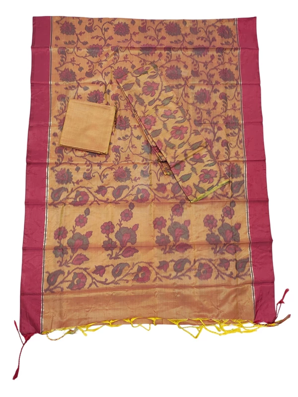 Light Orange Banarasi Cotton Silk Dress Material for Women