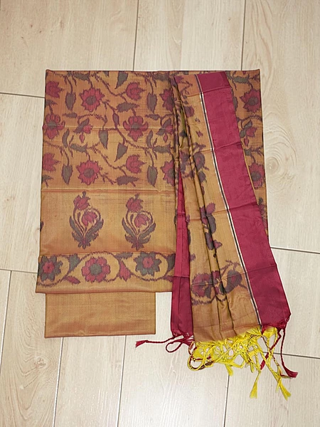 Light Orange Banarasi Cotton Silk Dress Material for Women