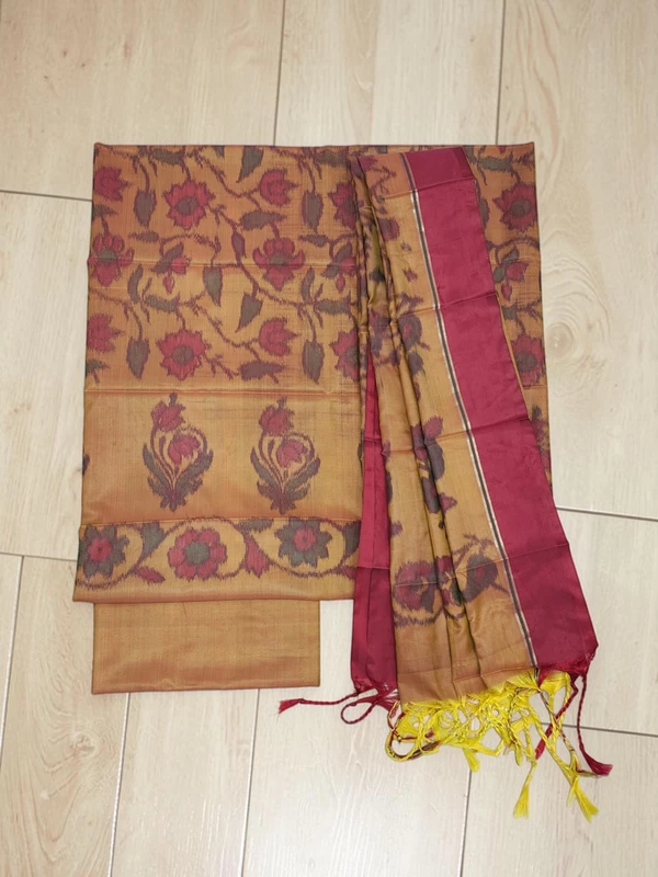 Light Orange Banarasi Cotton Silk Dress Material for Women