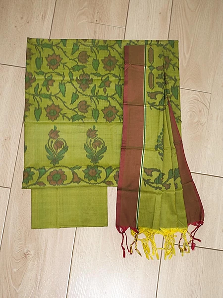 Green Banarasi Silk Meenakari Dress Materials for Women