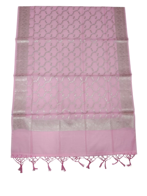 Baby Pink Banarasi Silk Unstitched Suit Set with dupatta for Women