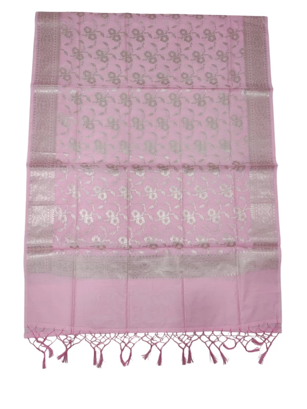 Dark Pink Banarasi Cotton Silk Unstitched Suit Set with dupatta for Women