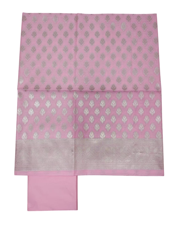 Dark Pink Banarasi Cotton Silk Unstitched Suit Set with dupatta for Women