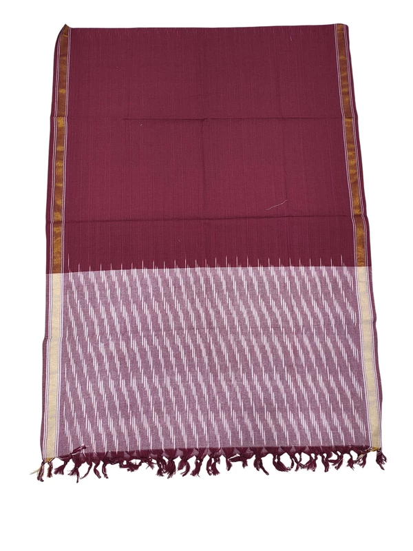 Maroon & White Ikkat Pure Cotton Unstitched Salwar Suit Set with Dupatta