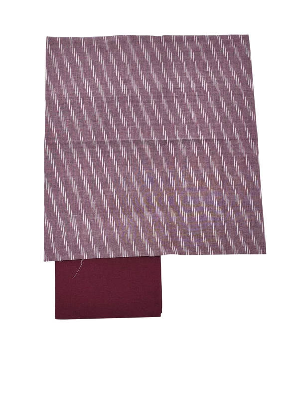 Maroon & White Ikkat Pure Cotton Unstitched Salwar Suit Set with Dupatta