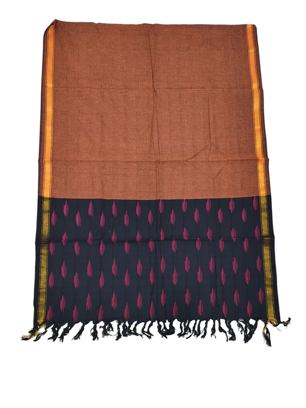 Black & Peach Pochampally Ikkat Cotton Dress Material with Dupatta