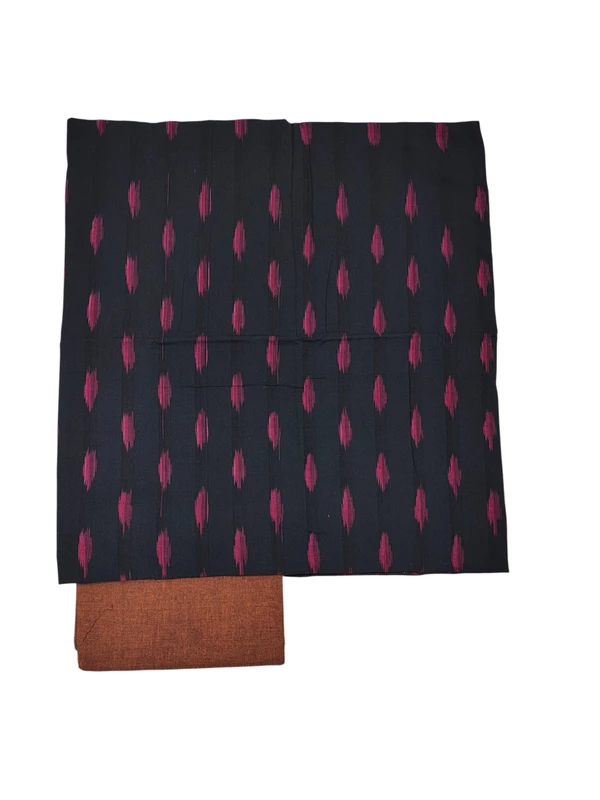 Black & Peach Pochampally Ikkat Cotton Dress Material with Dupatta
