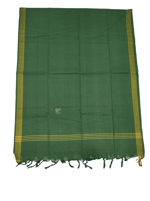 Green Pure Cotton Zari Border Unstitched Salwar Suit for Women