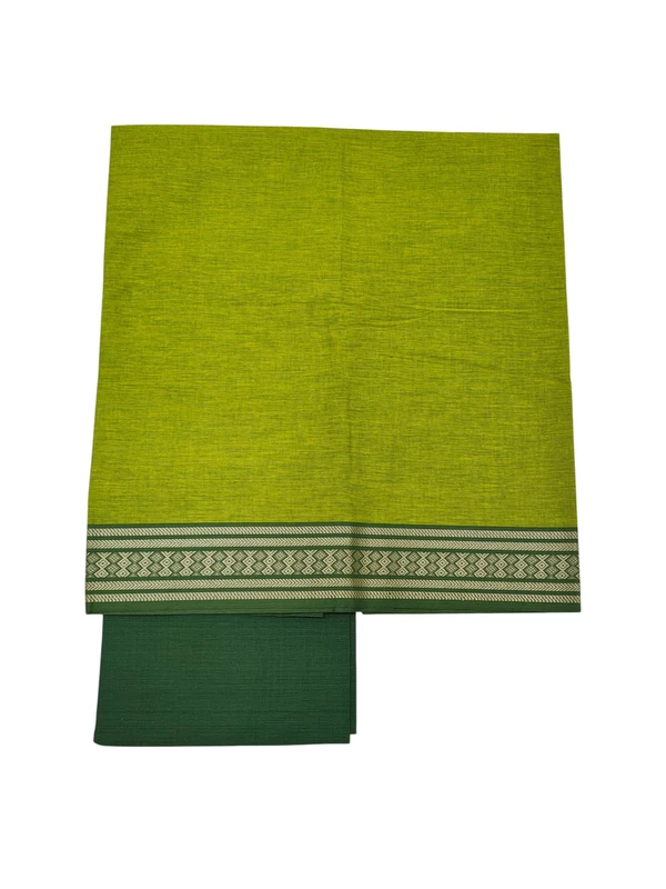 Green Pure Cotton Zari Border Unstitched Salwar Suit for Women