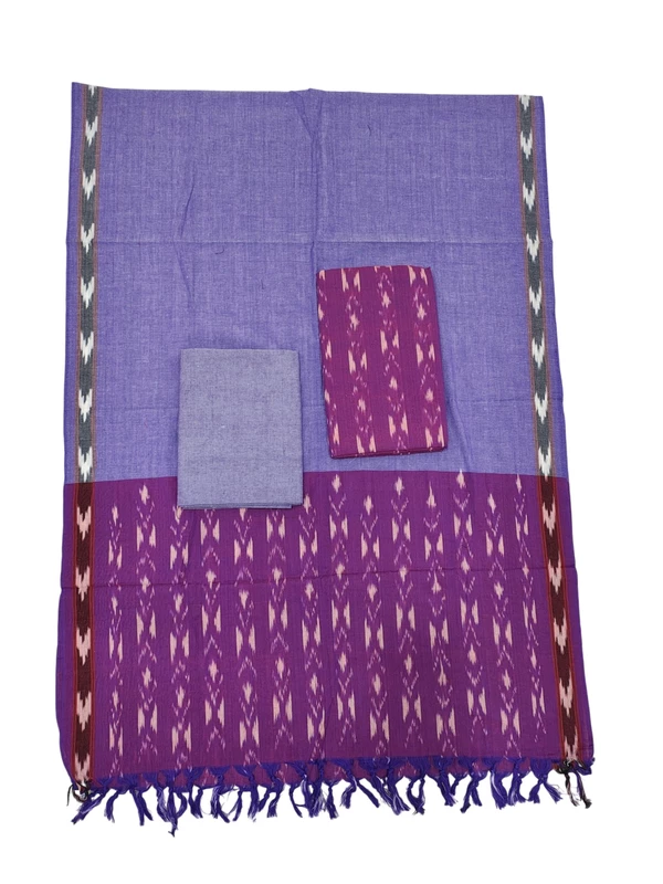 Purple Pochampally Ikkat Cotton Dress Material with Dupatta