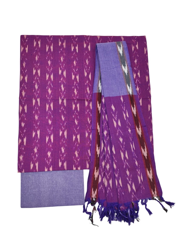 Purple Pochampally Ikkat Cotton Dress Material with Dupatta