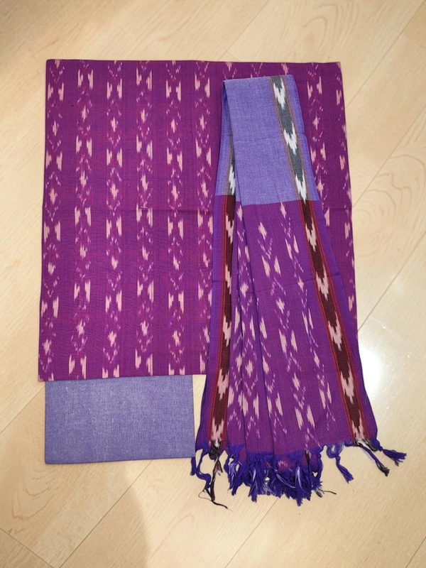 Purple Pochampally Ikkat Cotton Dress Material with Dupatta