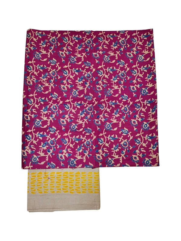 Magenta & Yellow Ajrakh Print Cotton Silk Unstitched Suit Set