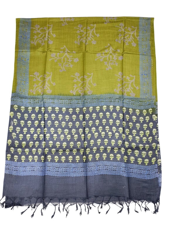 Gray & Olive Green Ajrakh Print Cotton Silk Unstitched Suit Set