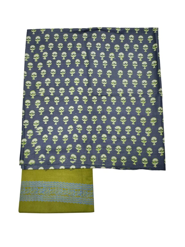 Gray & Olive Green Ajrakh Print Cotton Silk Unstitched Suit Set