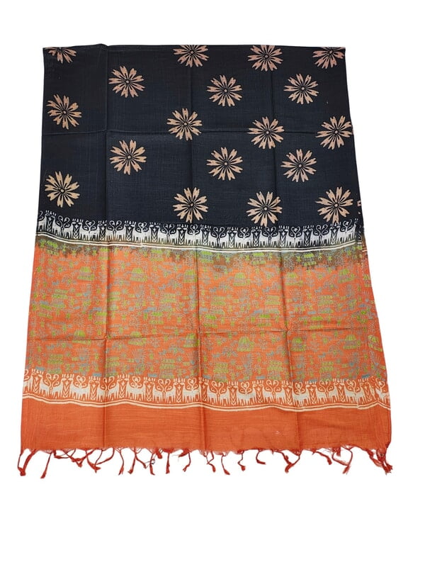 Dark Orange & Black Ajrakh Print Cotton Silk Unstitched Suit Set