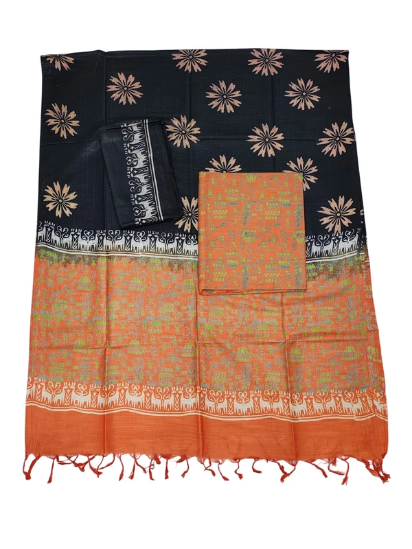 Dark Orange & Black Ajrakh Print Cotton Silk Unstitched Suit Set