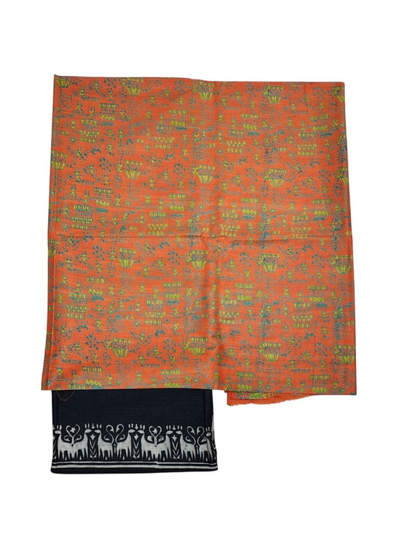 Dark Orange & Black Ajrakh Print Cotton Silk Unstitched Suit Set