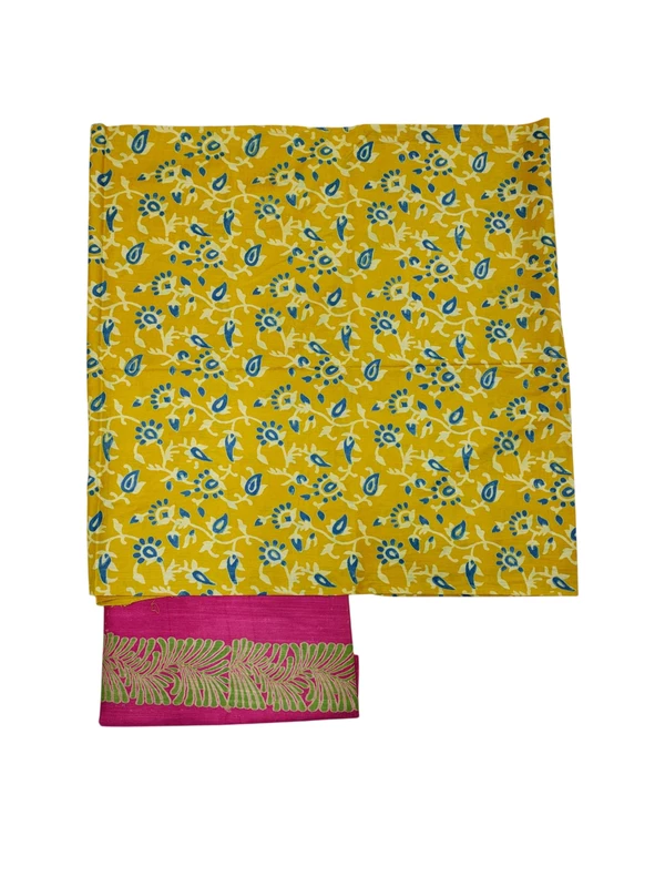 Yellow Unstitched Block Print Silk Salwar Suit Dress Material with Dupatta