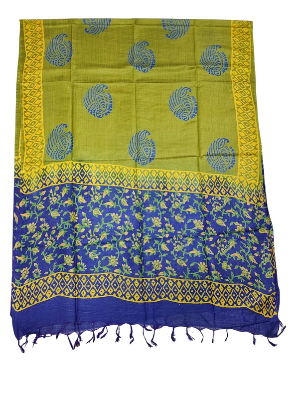 Navy Blue & Green Ajrakh Print Cotton Silk Unstitched Suit Set