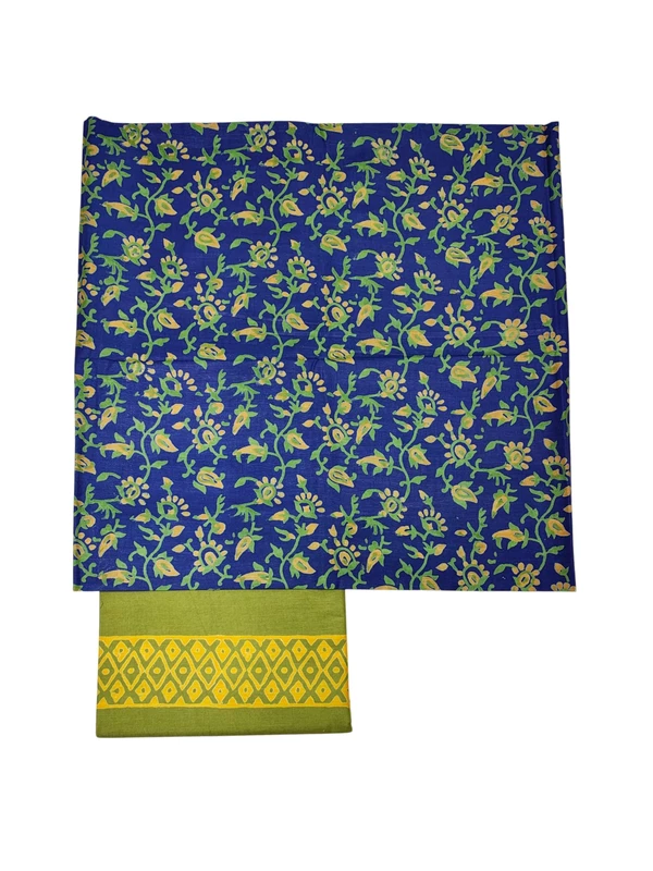 Navy Blue & Green Ajrakh Print Cotton Silk Unstitched Suit Set