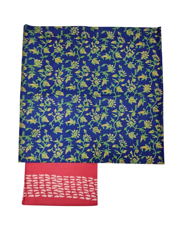 Navy Blue & Pink Ajrakh Print Cotton Silk Unstitched Suit Set