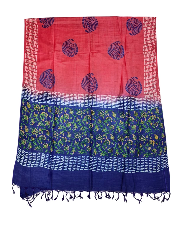 Navy Blue & Pink Ajrakh Print Cotton Silk Unstitched Suit Set