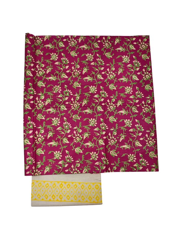 Pink & Yellow Ajrakh Print Cotton Silk Unstitched Suit Set